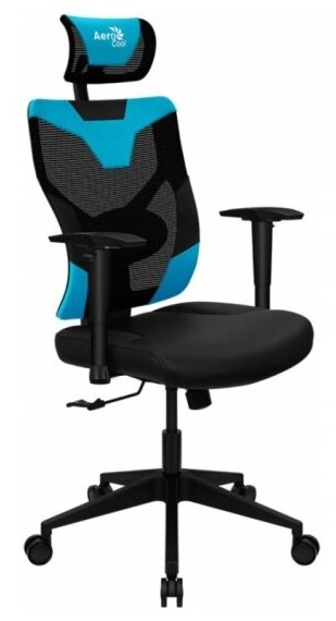 Кресло геймерское Aerocool GUARDIAN Ice Blue (<150кг, эргономичное, сетчатый материал, 2D подлокотник)
