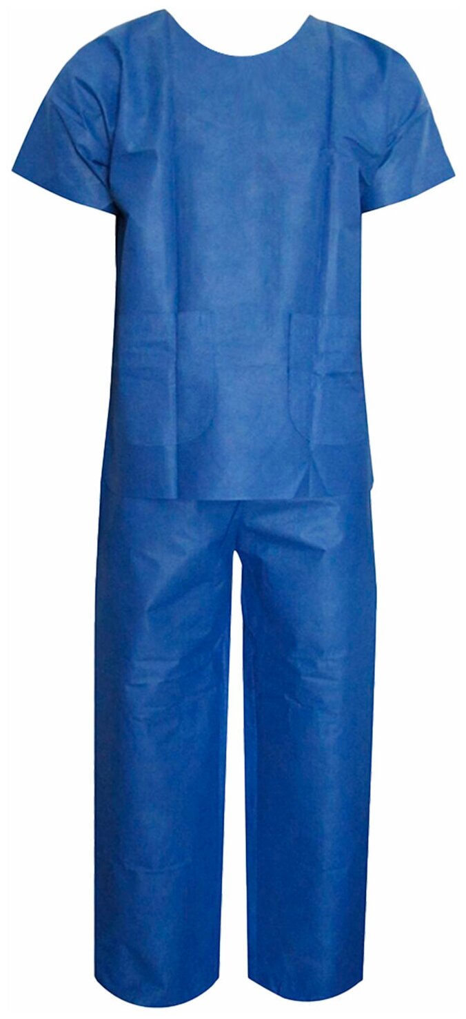 Костюм хирургический гекса нестерильный синий рубашка и брюки, размер 52-54, спанбонд 42 г/м2