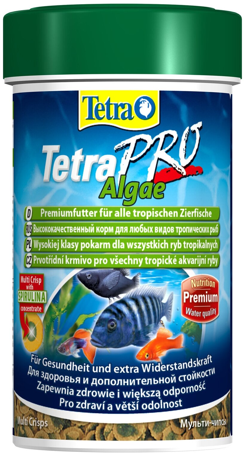 TetraPro Algae Crisps раст.корм для всех видов рыб в чипсах 100 мл - фотография № 1