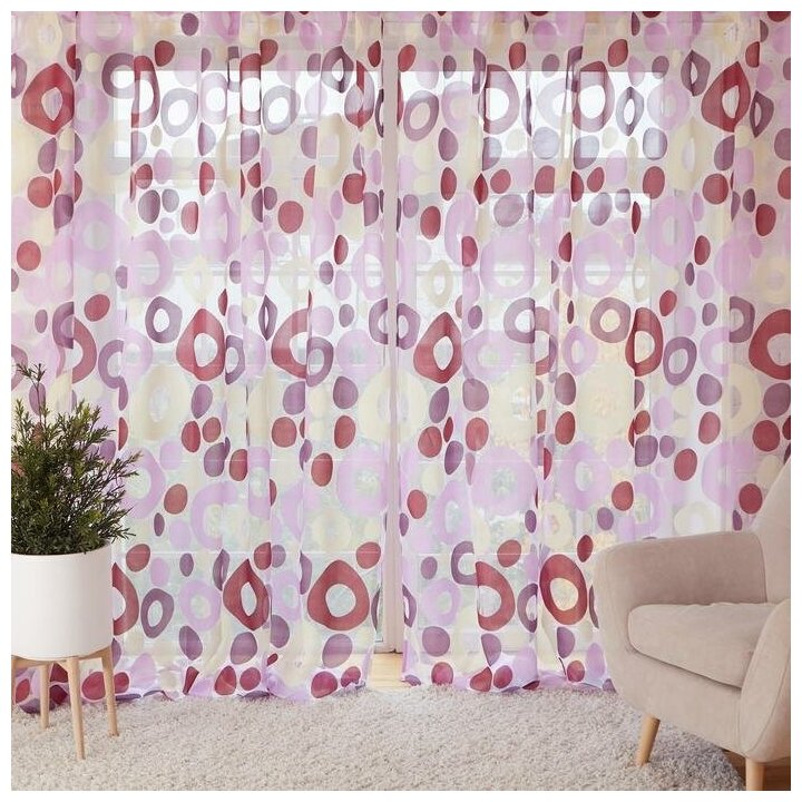 фото Тюль "Этель"Калейдоскоп (лиловый) б/ утяжелителя, ширина 280 см, высота 270 см