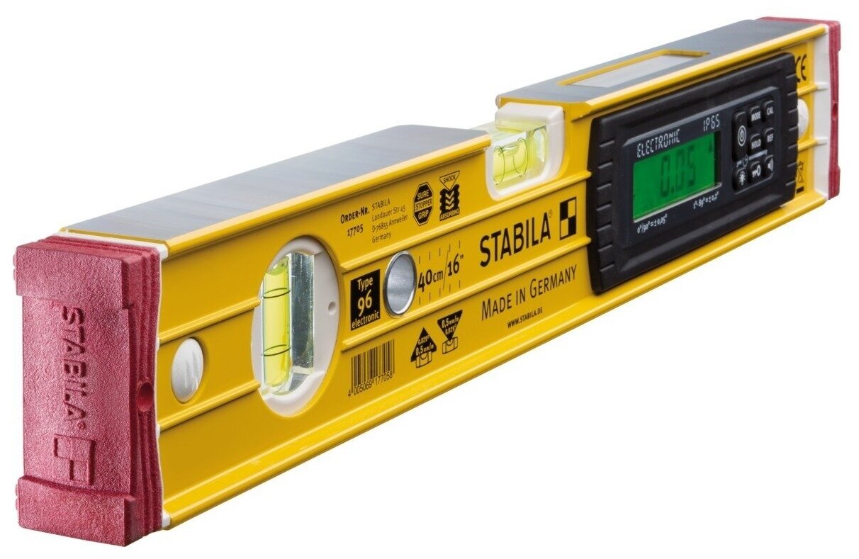 STABILA Уровень тип 196-2 electronic IP 65 40см (2верт1гориз 2 ЖК диспл точн. 05 мм/м) (арт. 17705)