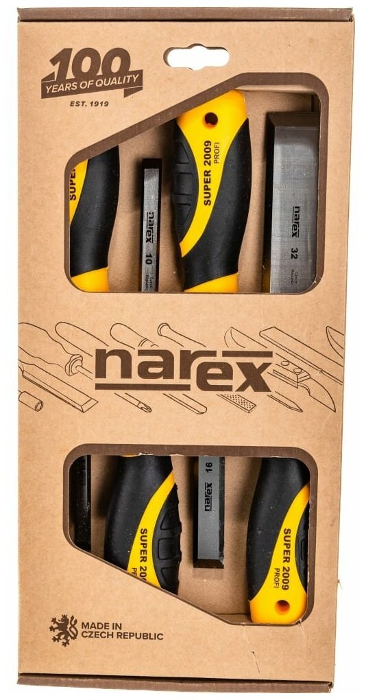 NAREX Набор из 4 плоских стамесок с ручкой SUPER 2009 LINE PROFI 8,10,16,32 860601