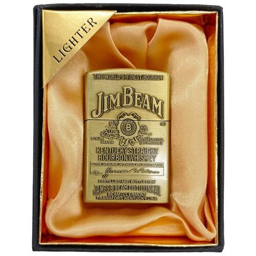Зажигалка Джим Бим виски Jim Beam газовая, цвет серебро, в подарочной коробке