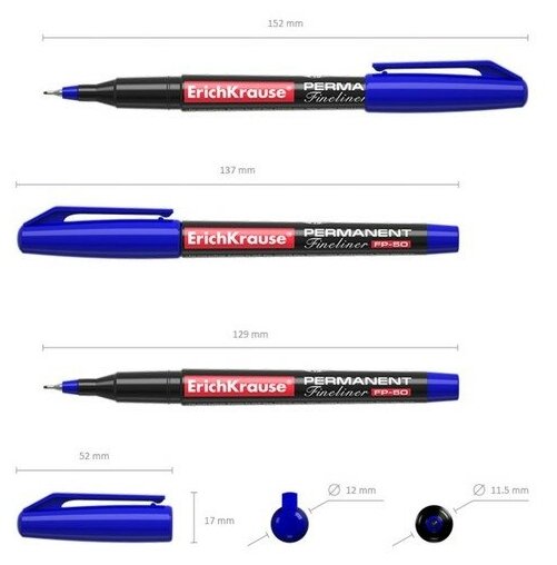 Маркер - лайнер перманентный ErichKrause FP-50, 0.6 мм, чернила на спиртовой основе, светостойкие и водостойкие, для любых поверхностей, синий