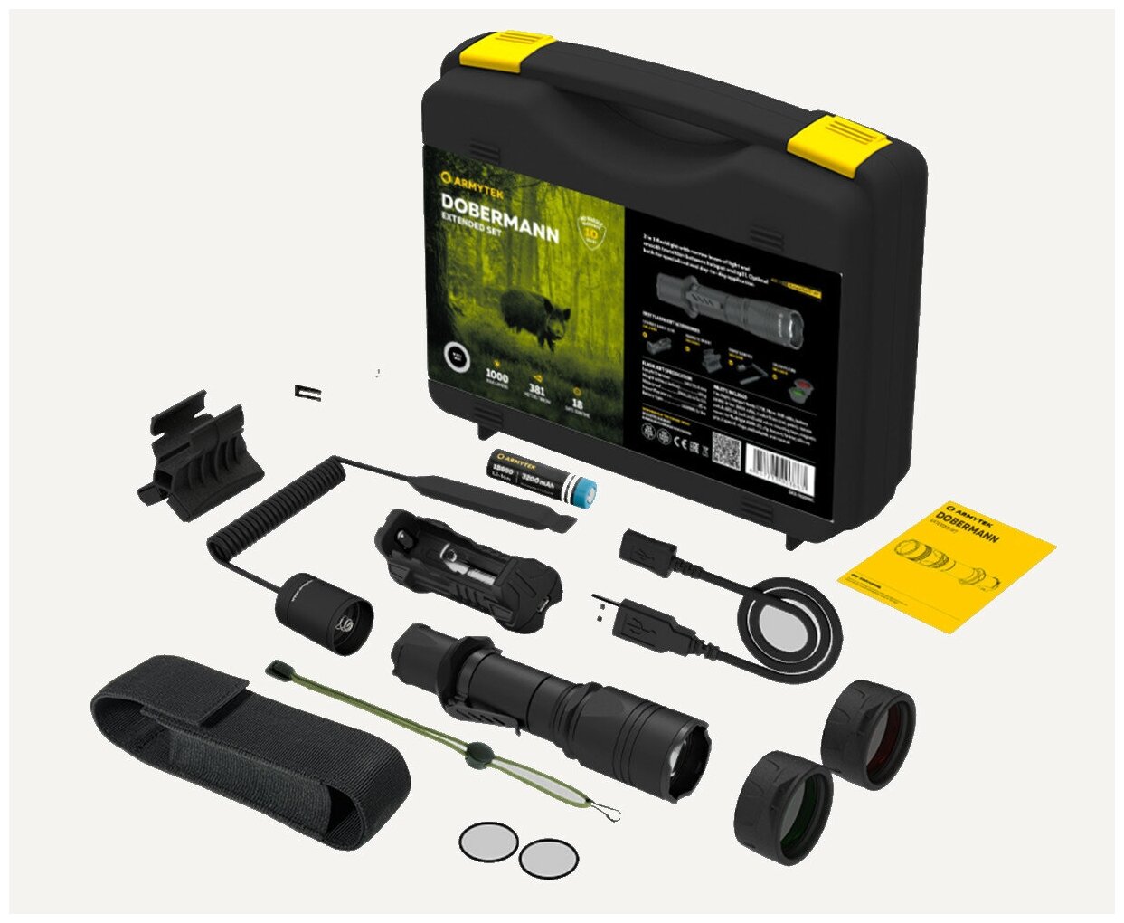 Armytek Комплект: фонарь тактический Dobermann Extended Set холодный свет, 1000 люмен