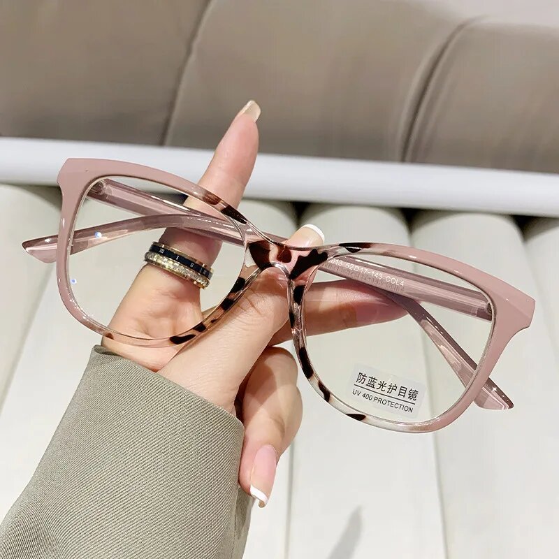 Женские очки FELRES кошачий глаз анти-синий свет для близорукости 0-6.0 Pink Leopard, Myopia-5.0