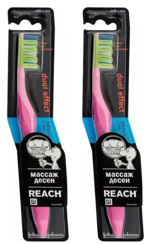 Зубная щетка Reach Dual effect, массаж дёсен, мягкая, 2 шт.