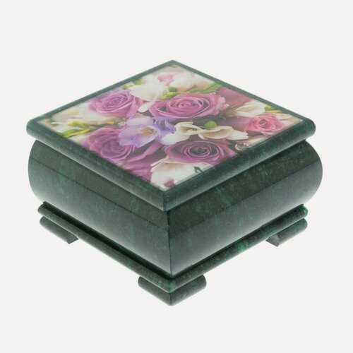 Изображение товара Шкатулка "Букет Роз" камень змеевик 13х13х8 см 128333