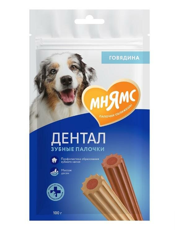 Мнямс Лакомство дентал для собак Зубные палочки с говядиной 100г (2 шт)