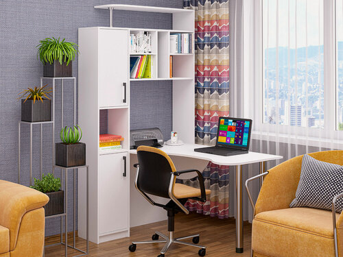 Изображение товара Стол компьютерный "МК Пирамида" СК-14 с пеналом, универсальный (правый, левый), цвет белый, 200*110*135 см