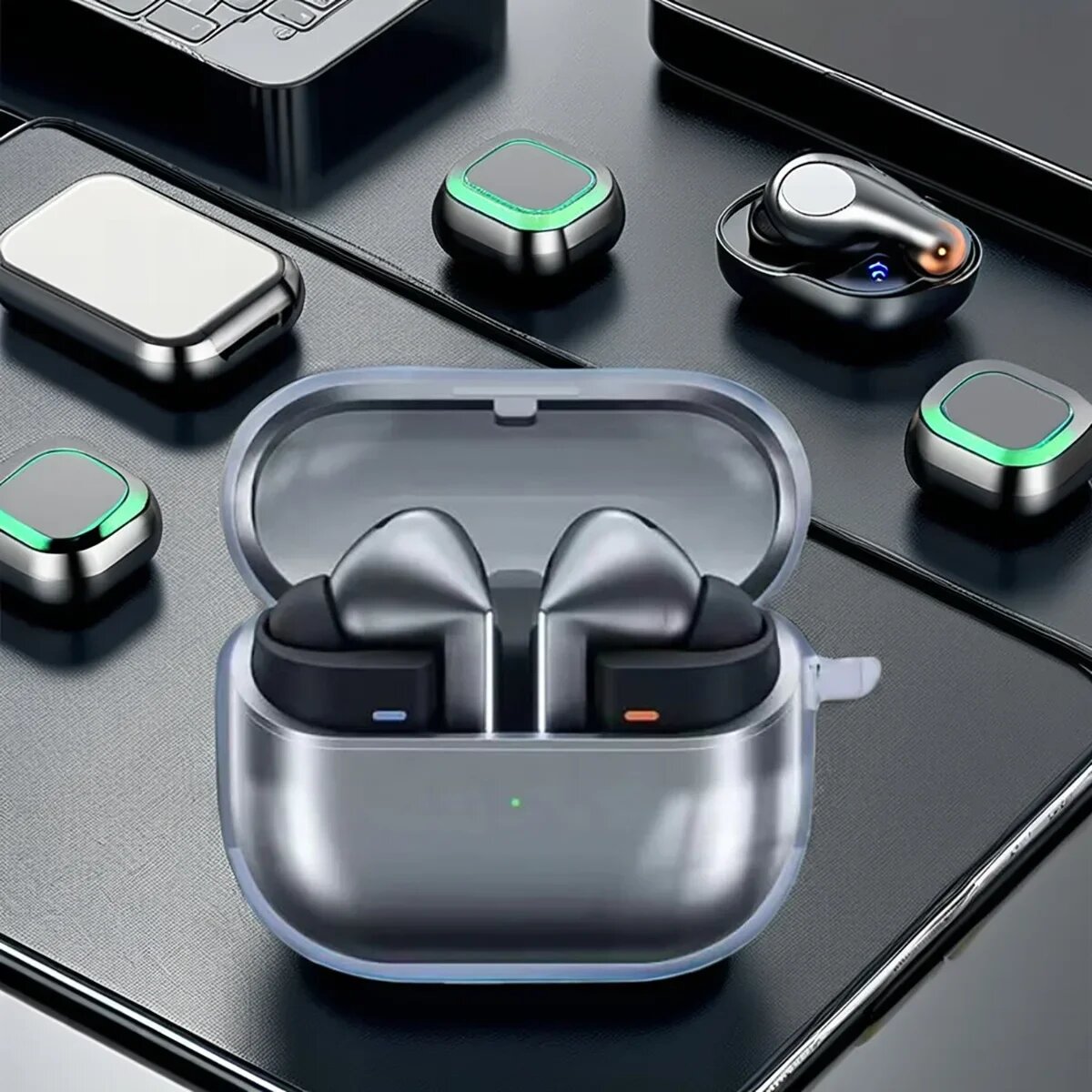 Чехол для наушников Samsung Galaxy Buds3 Pro/Buds3 TMOWUK прозрачный, with a hook, Galaxy Buds3 Pro — фото 1