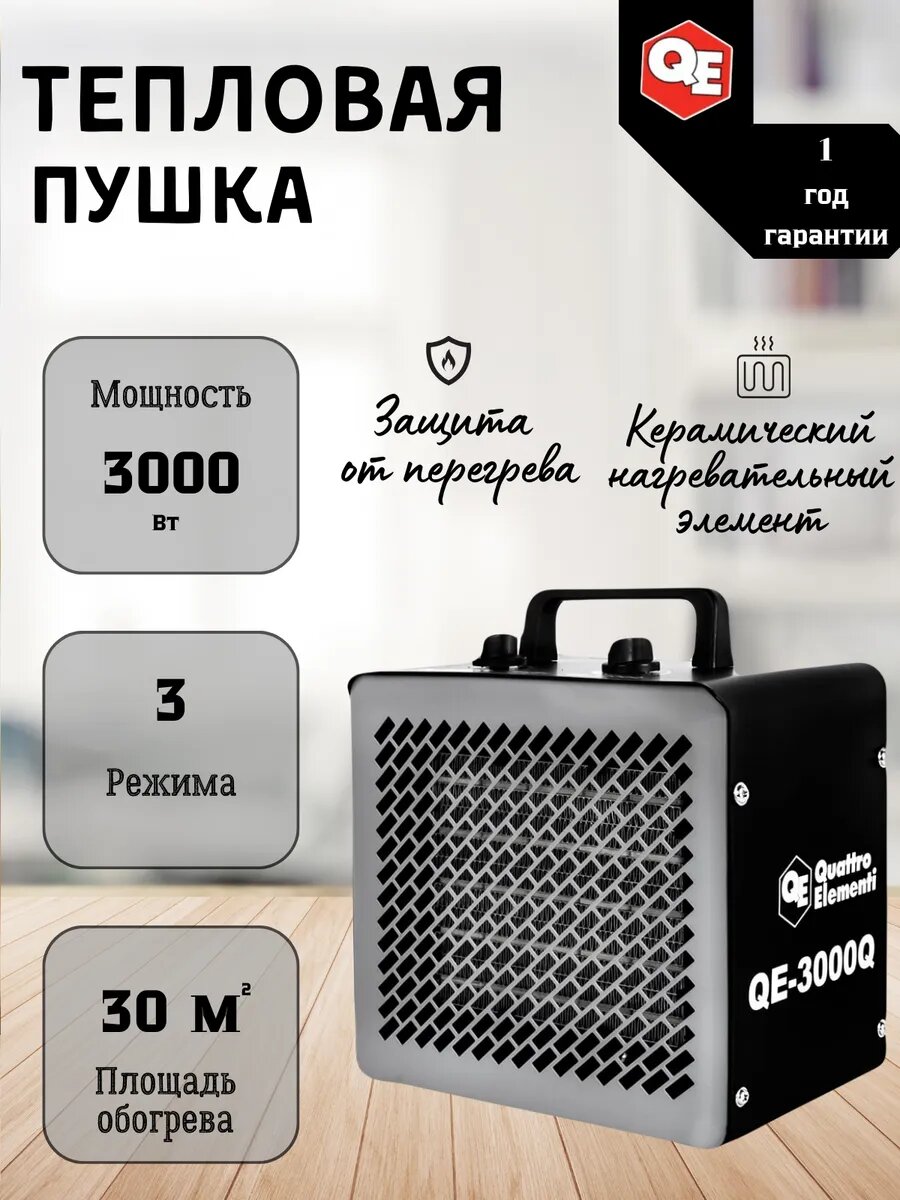 Тепловая пушка электрическая 3кВт 250 м. куб (QE-3000Q)