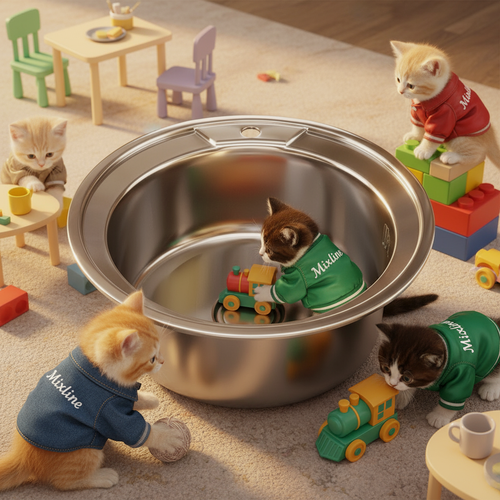 Изображение товара Круглая мойка Ø49 см, глубина чаши 17 см, толщина 0,6 мм, выпуск 3 1/2 с сифоном — нержавеющая сталь