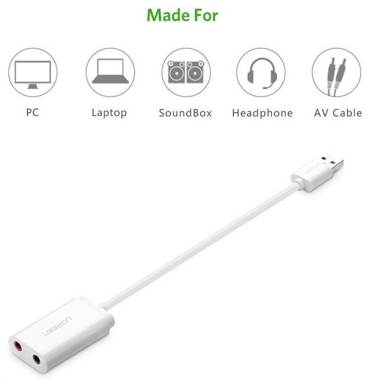 Аудиоадаптер Ugreen USB - AUX Jack 3.5 мм