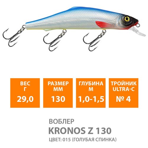 Воблер плавающий AQUA KRONOS Z 130mm 29g заглубление от 1 до 1.5m. Приманка на спиннинг для ловли щуки, судака, крупного окуня, цвет 016 (2шт)