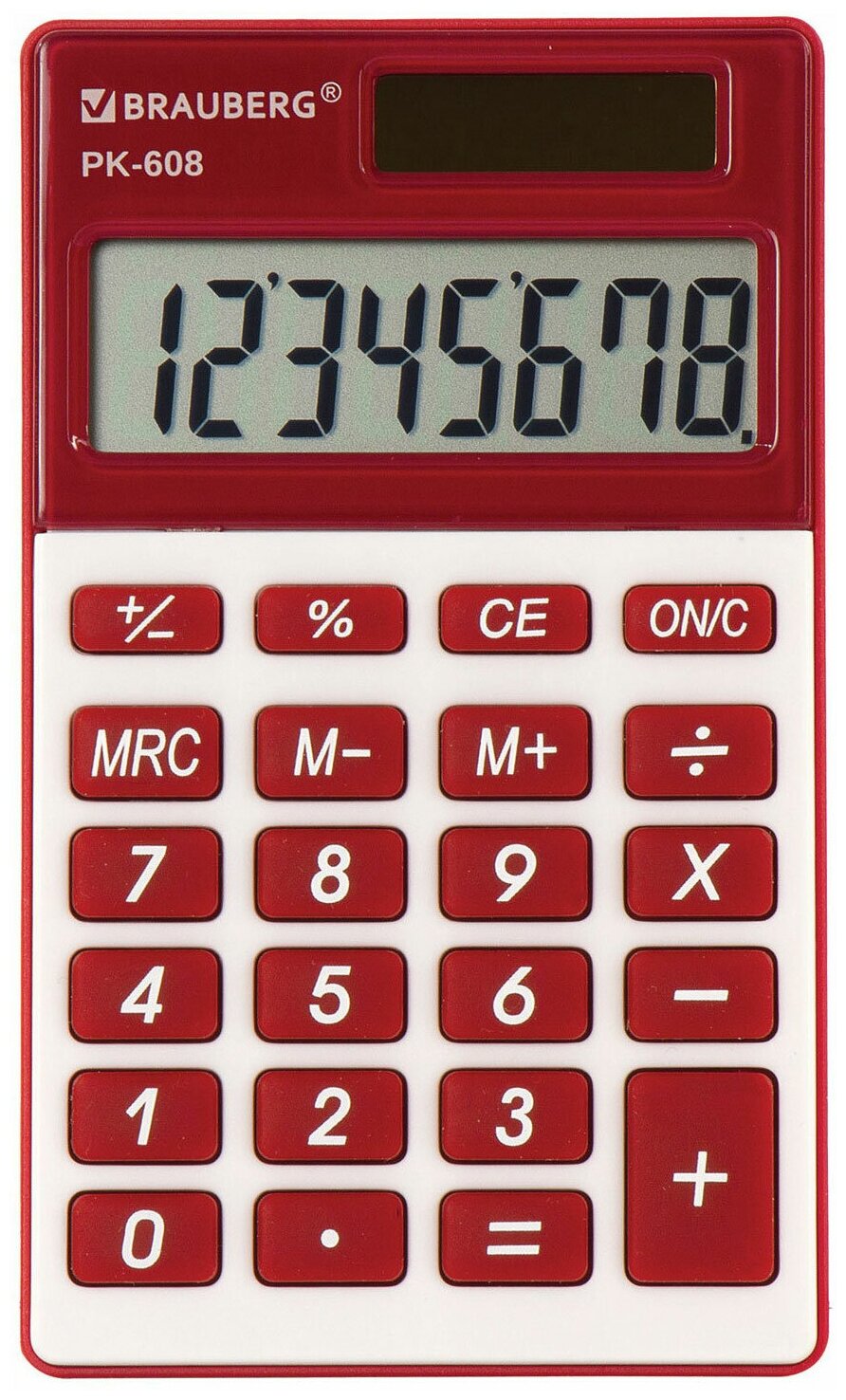 Калькулятор карманный STAFF PK-608-WR (107х64 мм), 8 разрядов, двойное питание, бордовый, 250521