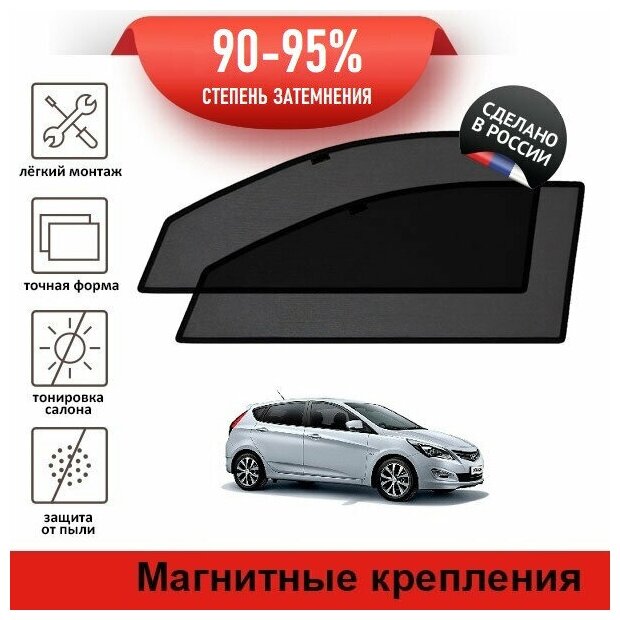 Каркасные шторки LATONIK PREMIUM на Hyundai Solaris 1, рестайлинг (2014-2017) хэтчбек на передние двери на магнитах с затемнением 90-95%