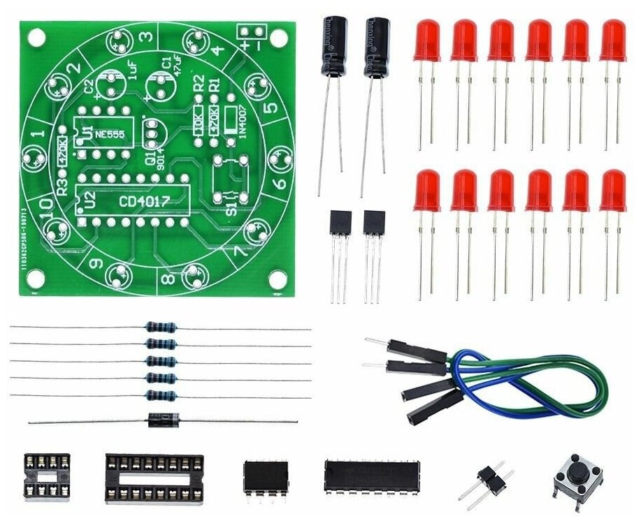 Набор для самостоятельной сборки и пайки (конструктор) "Колесо Фортуны" на микросхемах CD4017 и NE555 (Н)