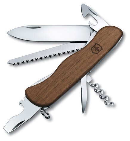 Нож Victorinox Forester, 111 мм, 10 функций, с фиксатором лезвия, деревянная рукоять