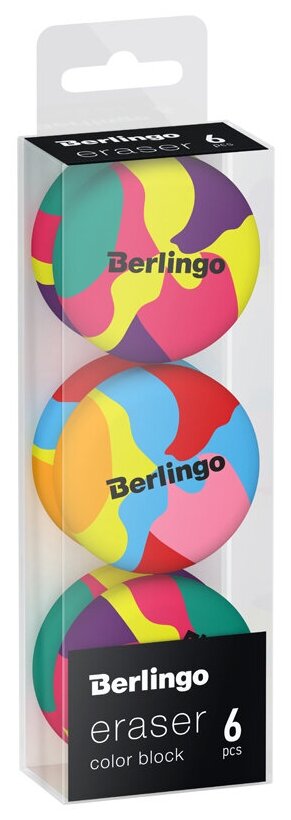 Ластик Berlingo Color Block, 6шт, круглый, 36*36*11мм