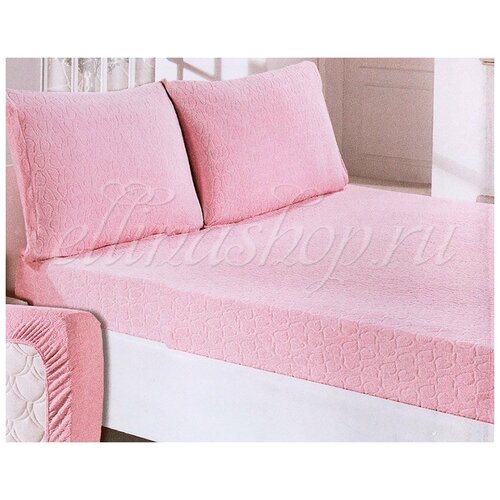 Jakarli простыня махровая на резинке с 2 наволочками (персиковый), Простыня на резинке 160x200 (+20 см бортик)