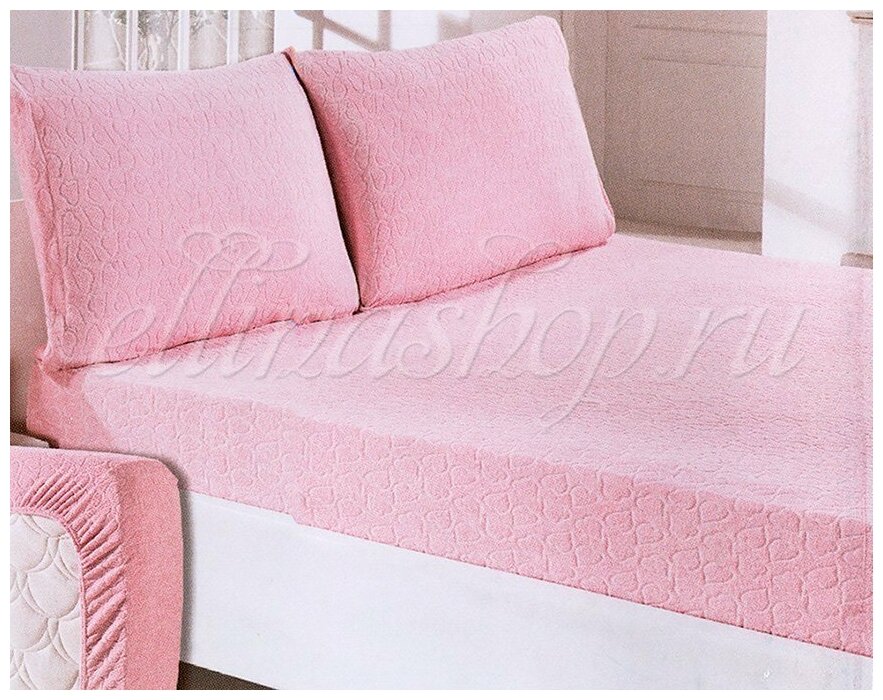 Jakarli простыня махровая на резинке с 2 наволочками (чайная роза), Простыня на резинке 160x200 (+20 см бортик)