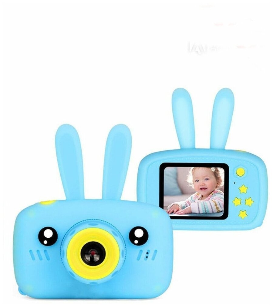 Детская фотокамера Зайчик / Виде-фото цифровая камера / Голубой