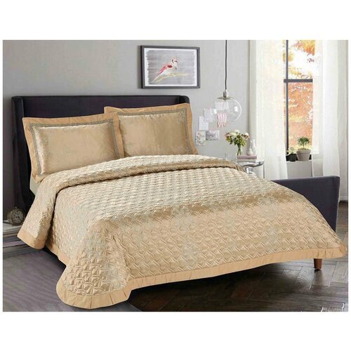 Покрывало жаккардовое с наволочками CGA-088 Retrouyt (светло-бежевый), 240x260