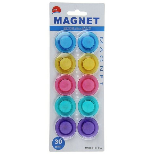 Набор магнитов для доски, 10 шт., d-3 см, прозрачные, на блистере