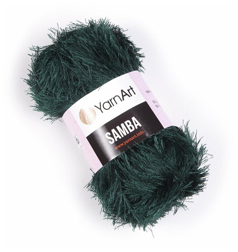 Пряжа для вязания YarnArt Samba (ЯрнАрт Самба) - 1 моток 590 темный изумруд, травка, фантазийная для игрушек 100% полиэстер 150м/100г