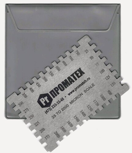 Изображение товара Толщиномер мокрого слоя проматех (25-2000 мкм) нерж. сталь, прямоугольная с чехлом