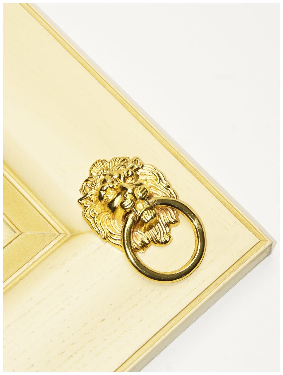 Ручка мебельная с кольцом Лев, цвет золото, 6,7 х 4,3 см. В комплекте 2 шт., арт. UV980055 - фотография № 4