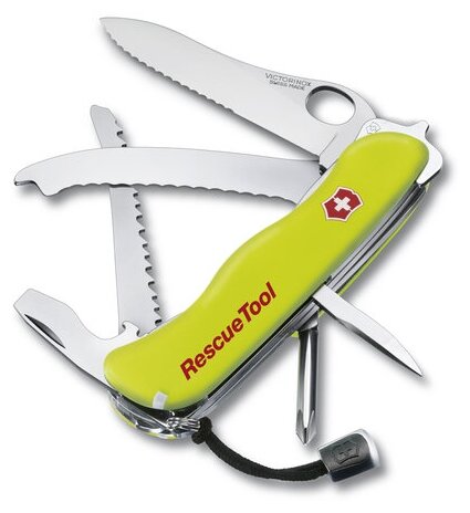Нож Victorinox Rescue Tool One Hand, 111 мм, 14 функций, желтый