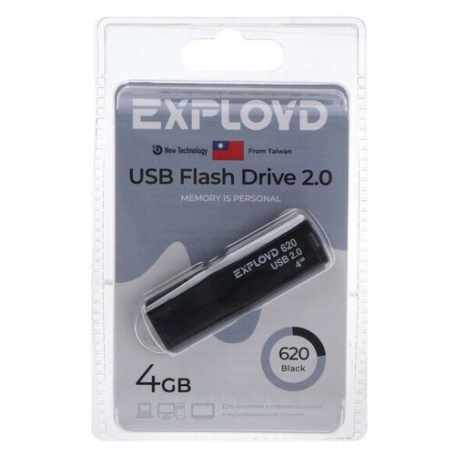 Флешка Exployd 620, 4 Гб, USB2.0, чт до 15 Мб/с, зап до 8 Мб/с, чёрная