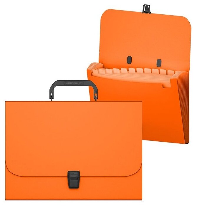 Портфель пластиковый Erich Krause Matt Neon, с 12 отделениями, A4, оранжевый (50462)