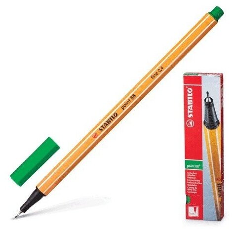 Ручка капиллярная Stabilo Point, корпус оранжевый, толщина письма 0,4 мм, зеленая (88/36)
