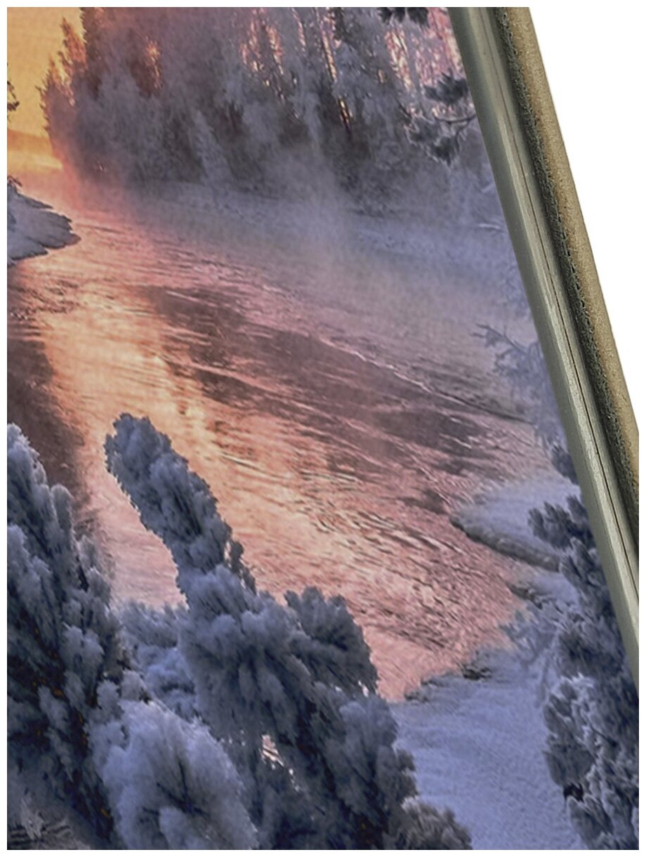 Чехол-книжка на Apple iPhone XR / Эпл Айфон Икс Эр с рисунком "Река в заснеженном лесу" золотой