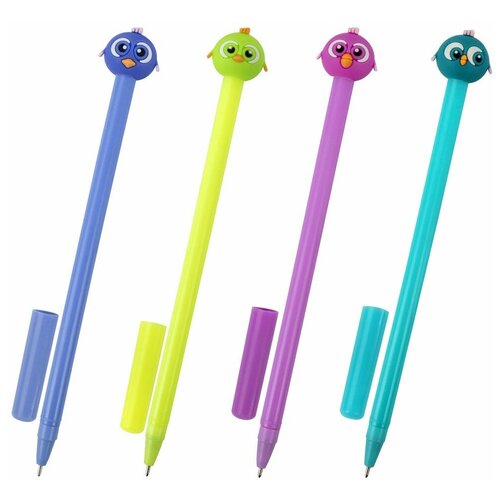 Ручка с топпером шариковая юнландия Птенец, корпус ассорти, синяя, пишущий узел 0,7 мм, 12 шт.