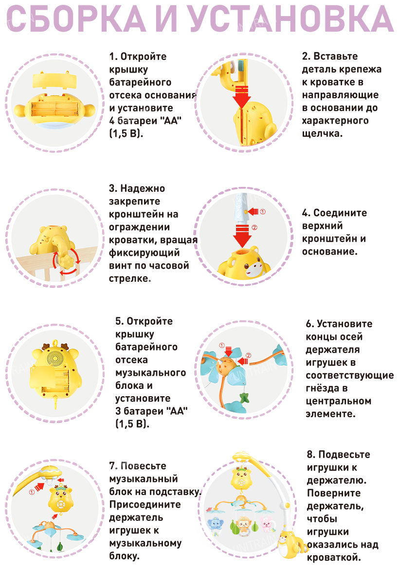 Детский музыкальный мобиль с регулировкой громкости, таймером, проектором