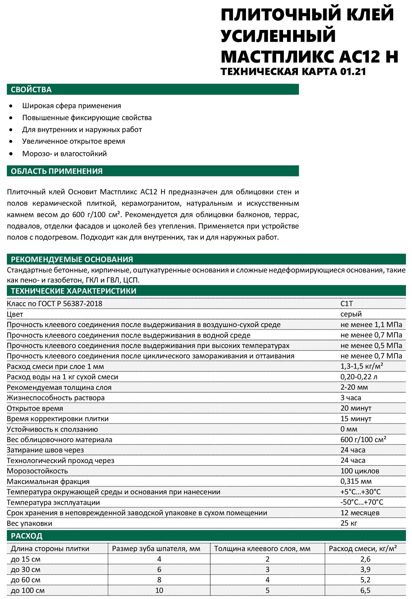 Клей плиточный усиленный основит мастпликс АС12 H, 5 кг