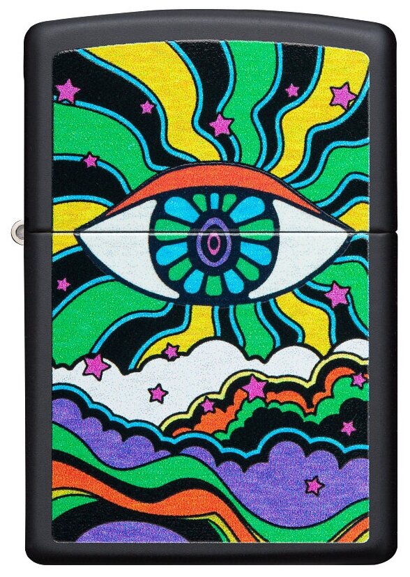 Светящаяся оригинальная бензиновая зажигалка ZIPPO Classic 49699 Eye Design с покрытием Black Light - Глаз