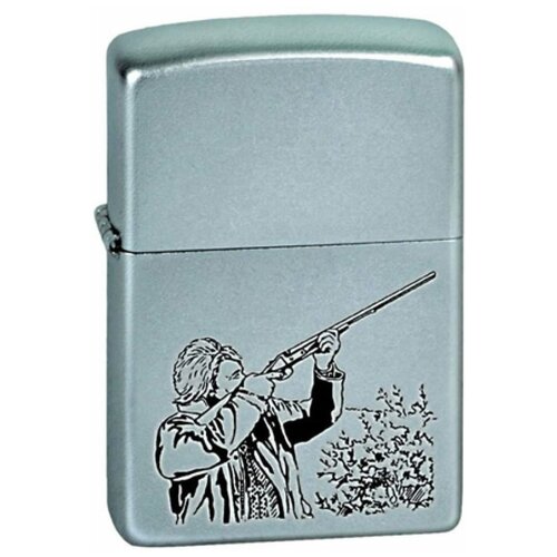 Зажигалка Zippo Hunter с покрытием Satin Chrome, латунь/сталь, серебристая, матовая, 36x12x56, 205 Hunter удалить набор зажигалка zippo classic satin chrome запасной фитиль