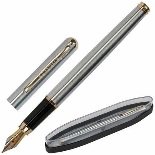 Ручка подарочная перьевая STAFF «Maestro», синяя, корпус серебристый с золотистыми деталями, 143469