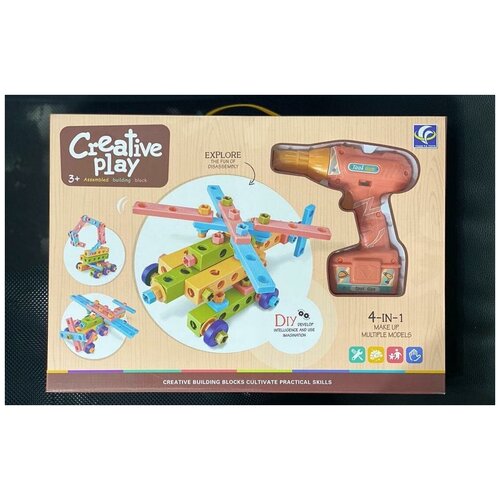 Развивающий Конструктор YUAN FA TOYS Creative play 4 в 1 с шуроповертом.