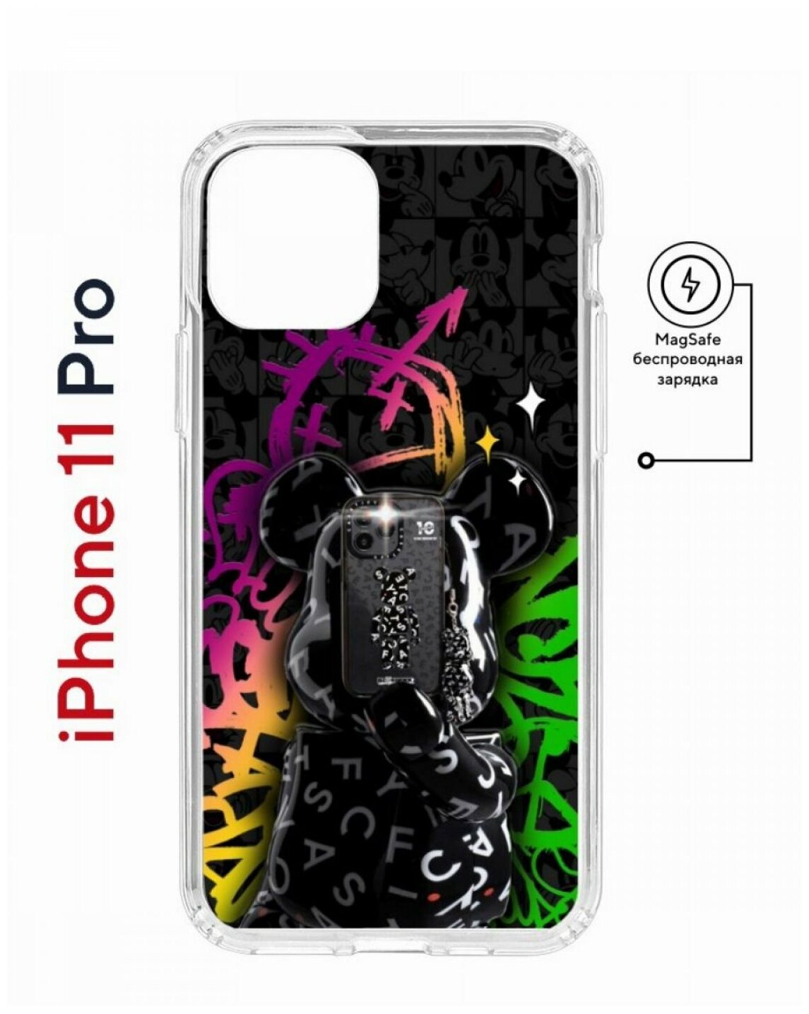 Чехол для iPhone 11 Pro Kruche Magnet Print Микки Маус,противоударный силиконовый бампер с рисунком,пластиковый кейс МагСейф с защитой камеры