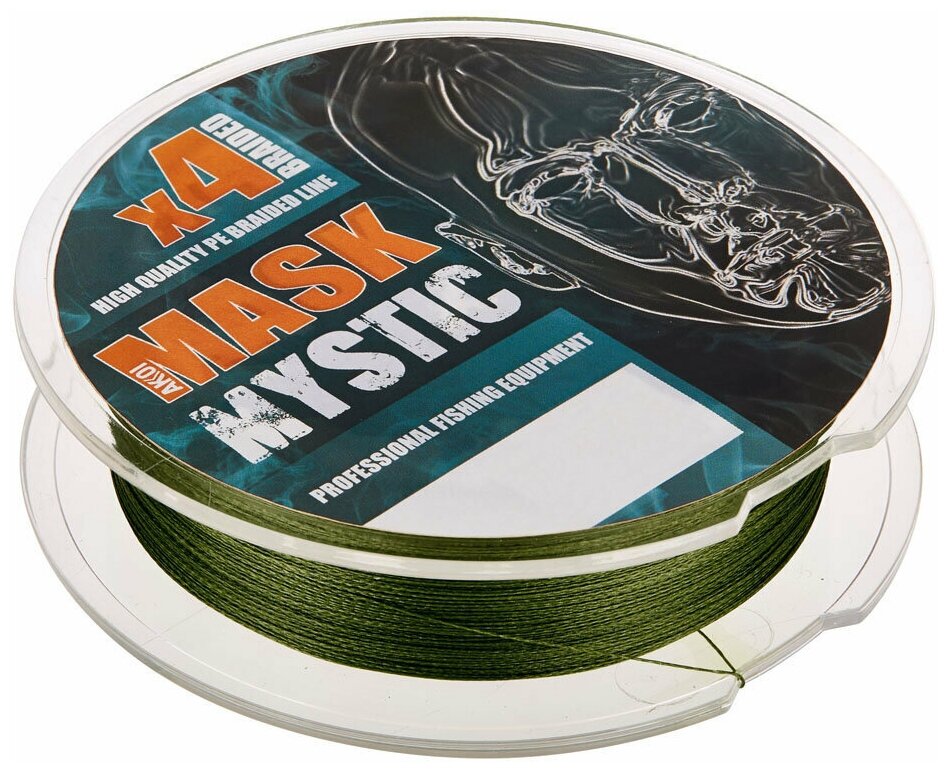 Плетёный шнур AKKOI Mask Mystic X4 (тёмно-зелёный, размотка 100 м, диаметр 0,16 мм, 1 шт) — фото 2