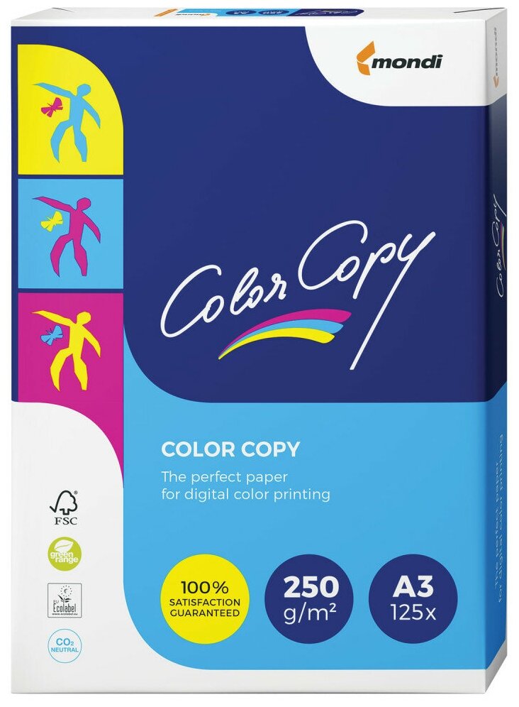 Бумага COLOR COPY, большой формат (297х420 мм), А3, 250 г/м2, 125 л, для полноцветной лазерной печати, А++, 161% (CIE)