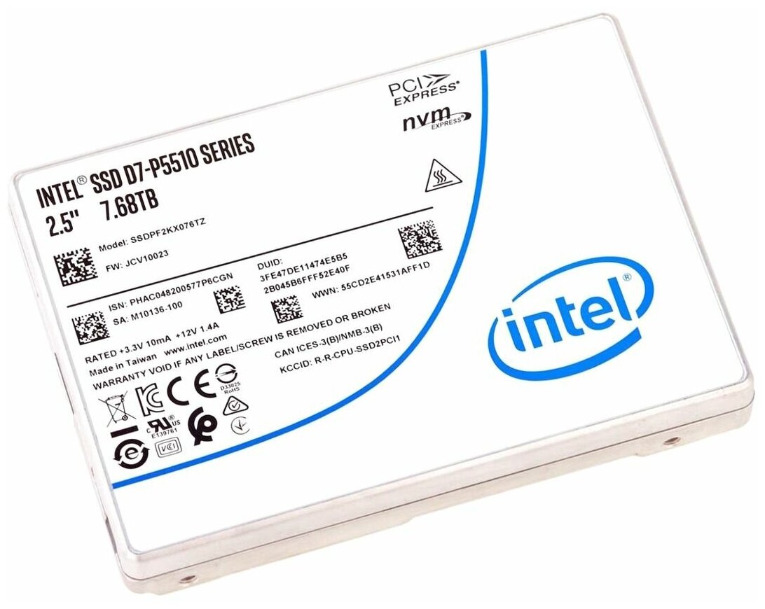 Накопитель SSD U.2 Intel D7-P5510 7.68TB PCIe 4.0 x4 NVMe TLC 7000/4194MB/s IOPS 930K/190K MTBF 2M - фото №4