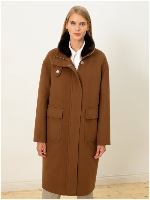 Пальто-кокон  Pompa зимнее, шерсть, силуэт прямой, средней длины, размер 42/170, бежевый
