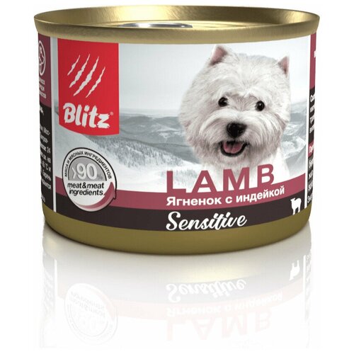 Корм Blitz Sensitive Lamb (консерв.) для собак, ягнёнок с индейкой, 200 г x 12 шт